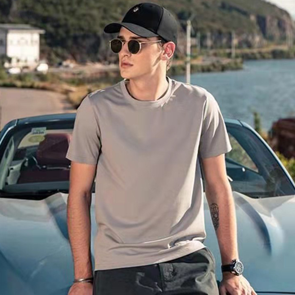 Lodowylabedz Męska koszulka Cool Ice Silk Cotton z okrągłym dekoltem i krótkimi rękawami