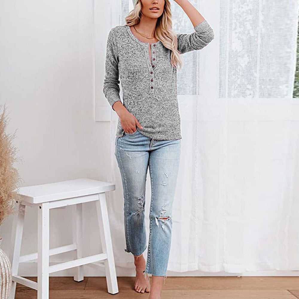 2022 Damski jesienno-zimowy nowy sweter z okrągłym dekoltem w serek