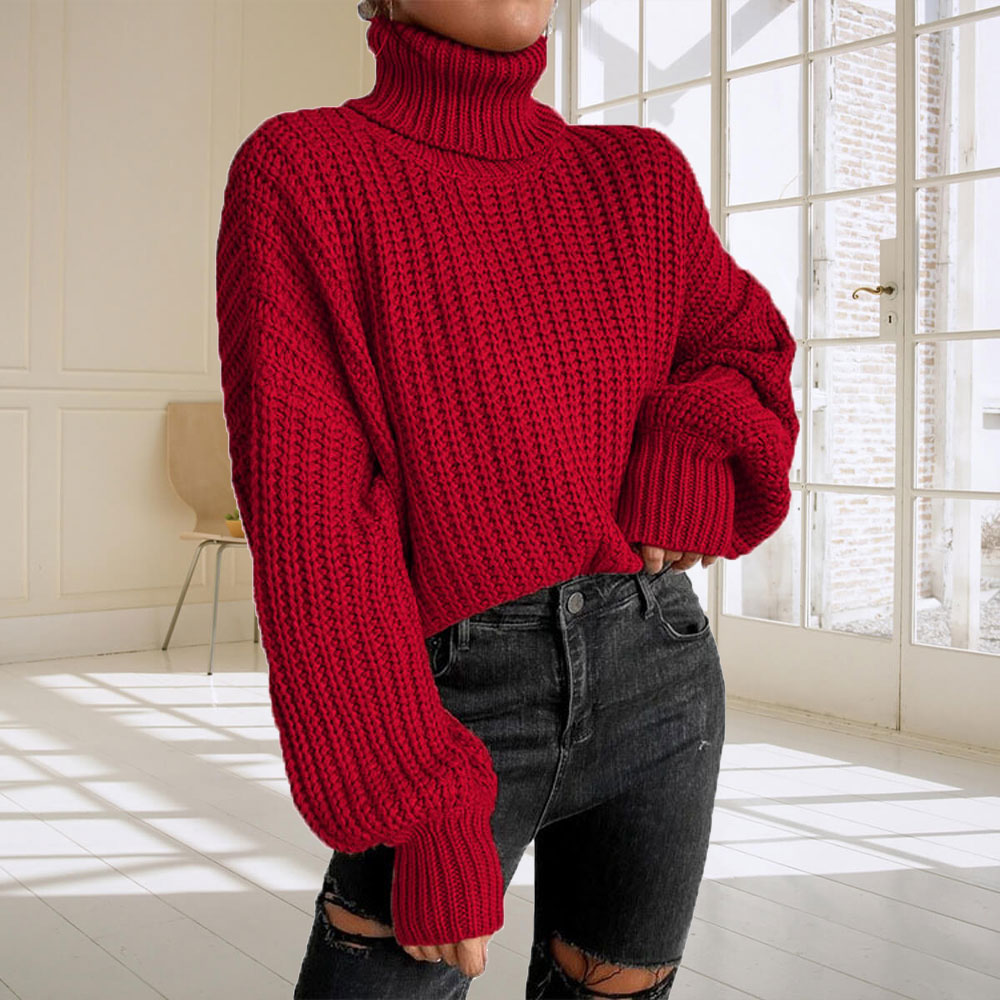 Damski luźny sweter z długim rękawem z dzianiny z długim rękawem