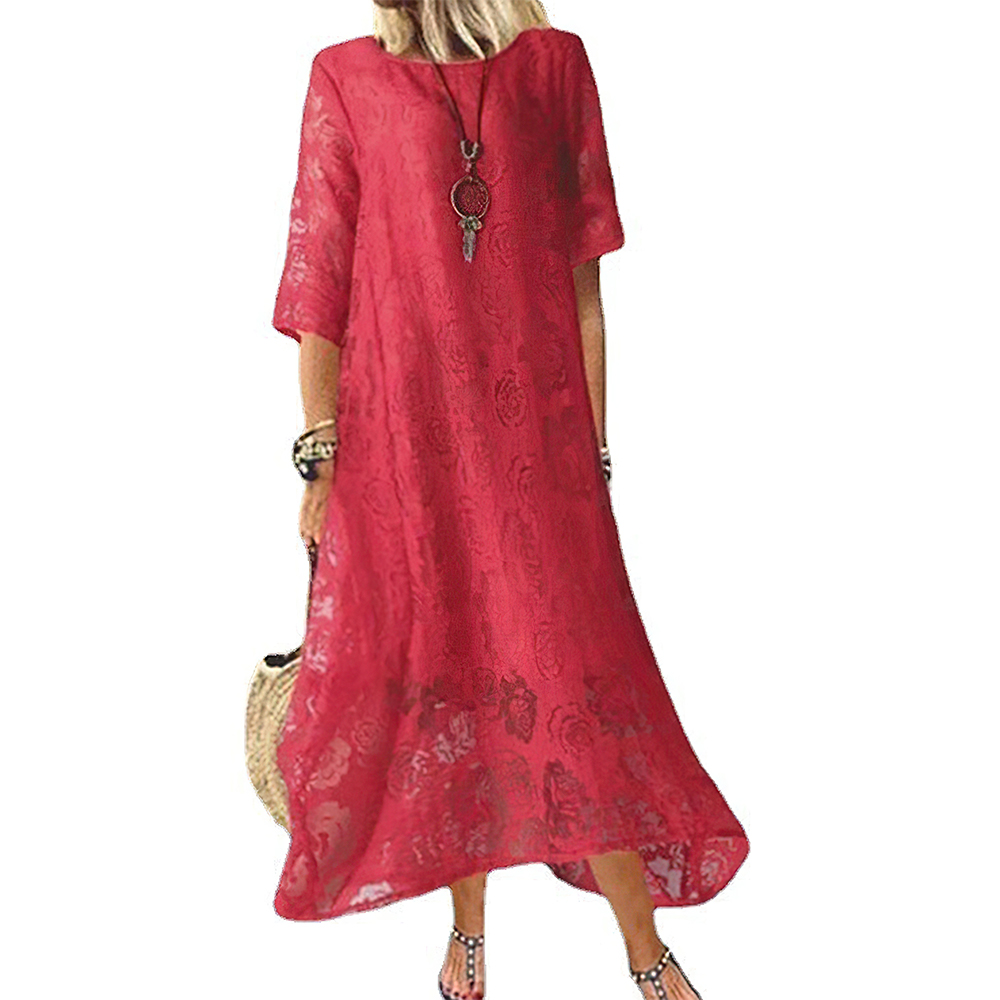 Lodowylabedz Koronkowa sukienka z krótkimi rękawami i okrągłym dekoltem