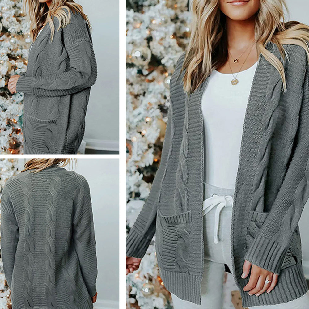 Damski jesienno-zimowy ciepły sweterek rozpinany o średniej długości