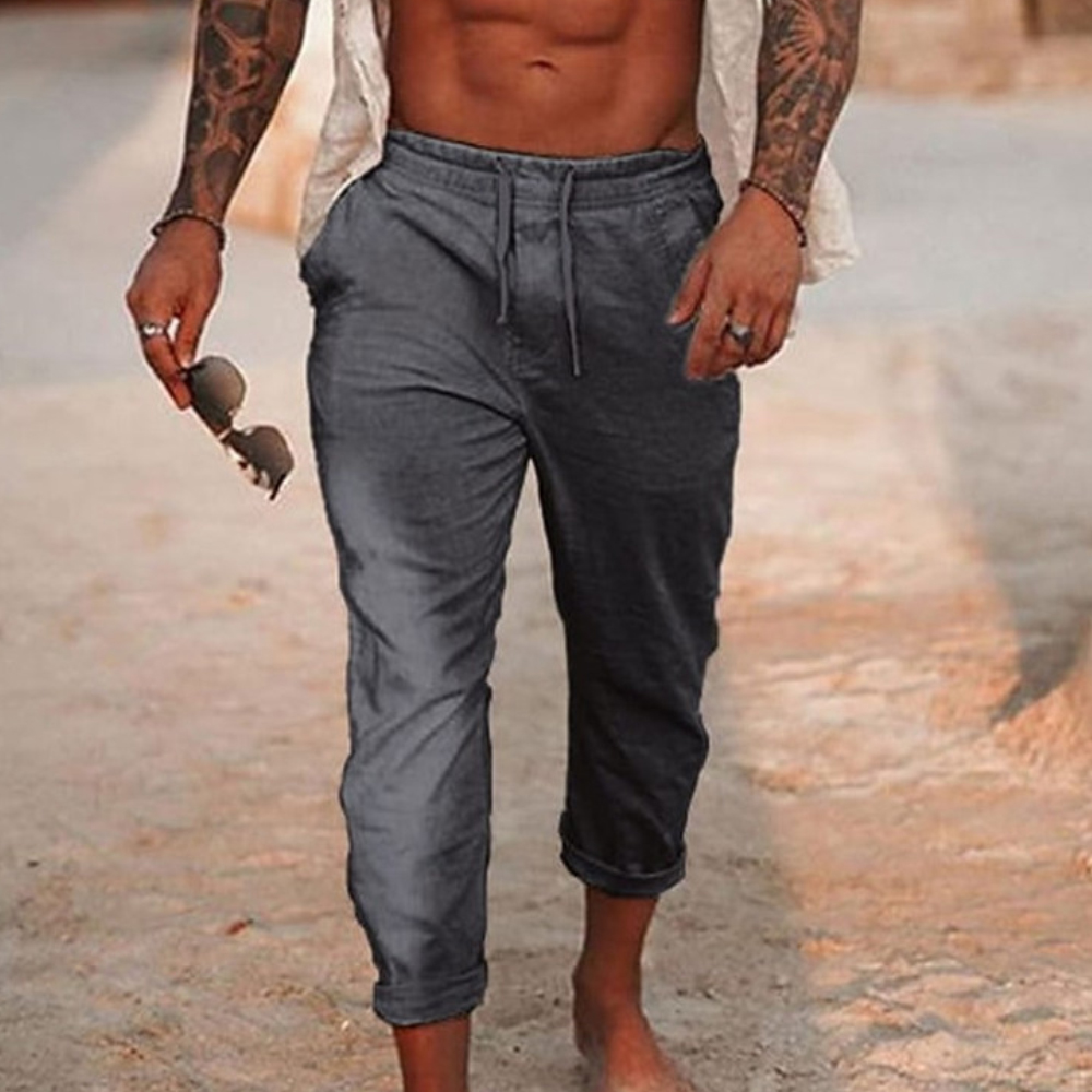 Lodowylabedz Męskie spodnie plażowe w jednolitym kolorze z bawełny i lnu