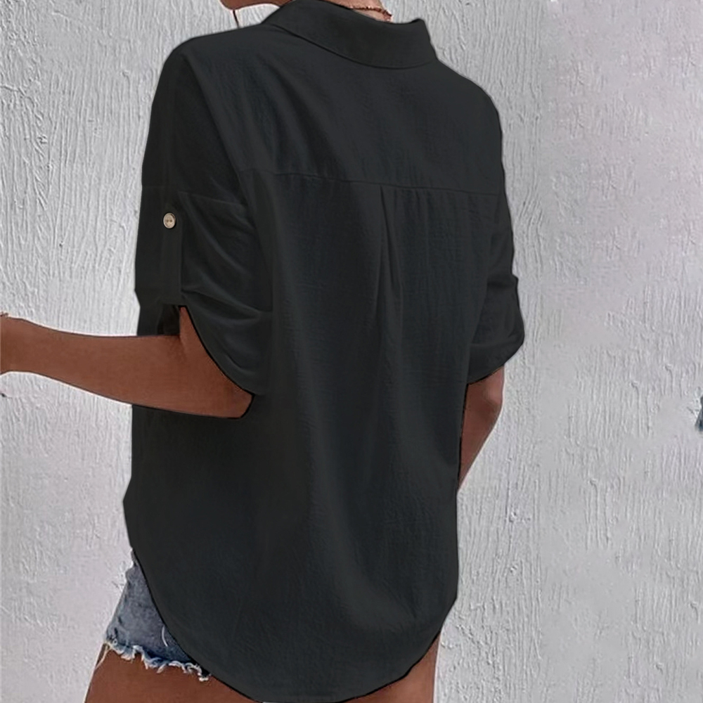 Lodowylabedz Damska lniana koszula z kieszeniami i klapami