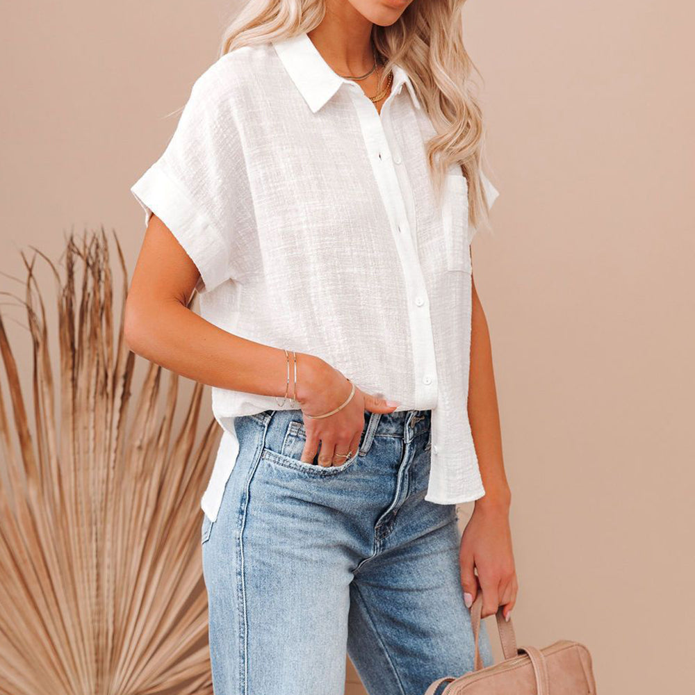 Damska lniana koszula z krótkim rękawem
