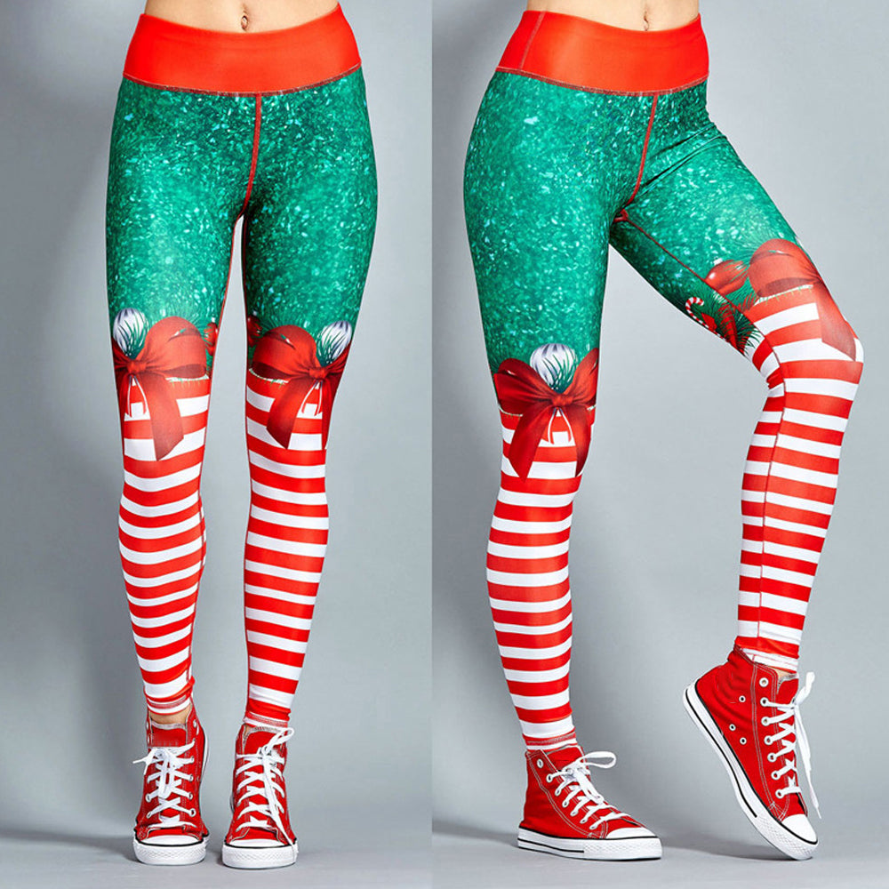 Nowe damskie legginsy do jogi z dziewięcioma punktami w świąteczny wzór