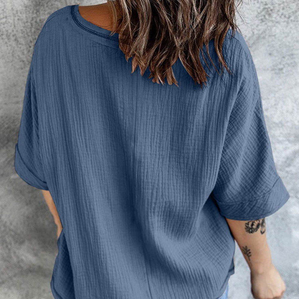 Modne jednokolorowe krótkie rękawy z dekoltem w szpic