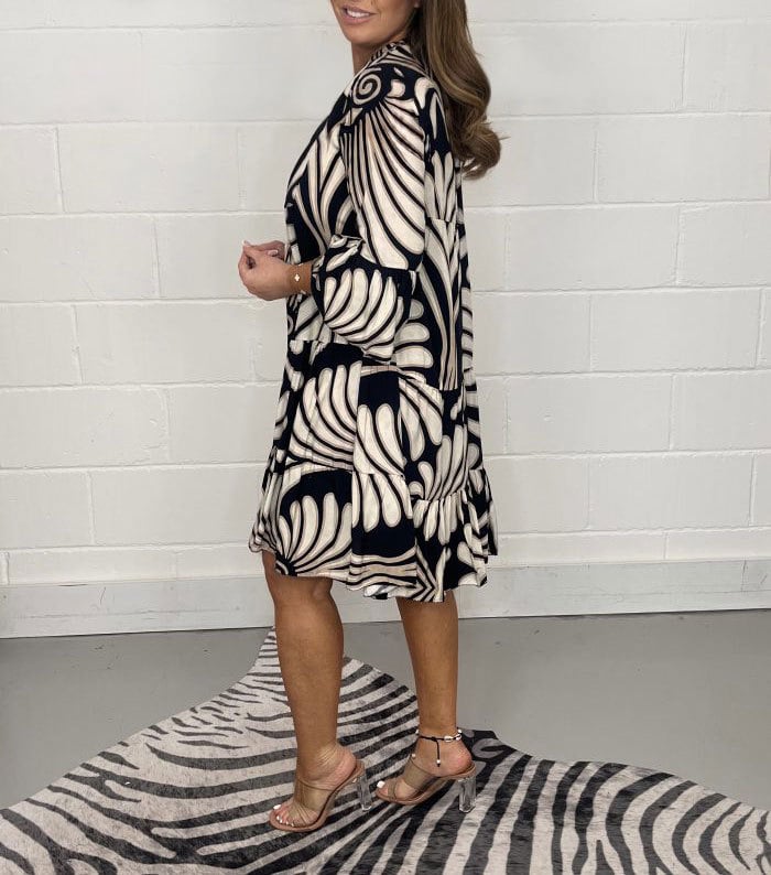 Lodowylabedz Damska luźna sukienka z długim rękawem i nadrukiem