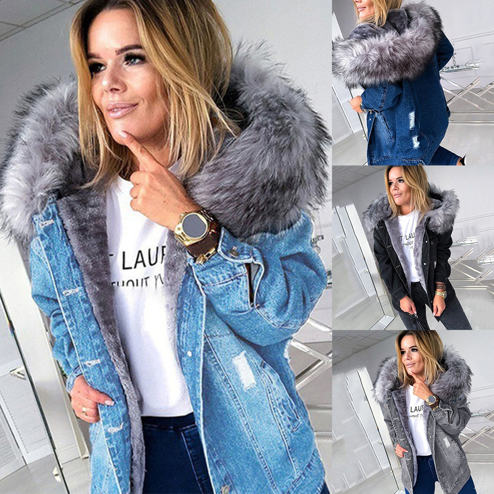 Futrzany płaszcz z denimu