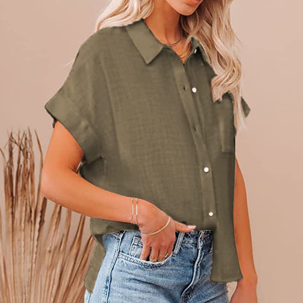 Damska lniana koszula z krótkim rękawem