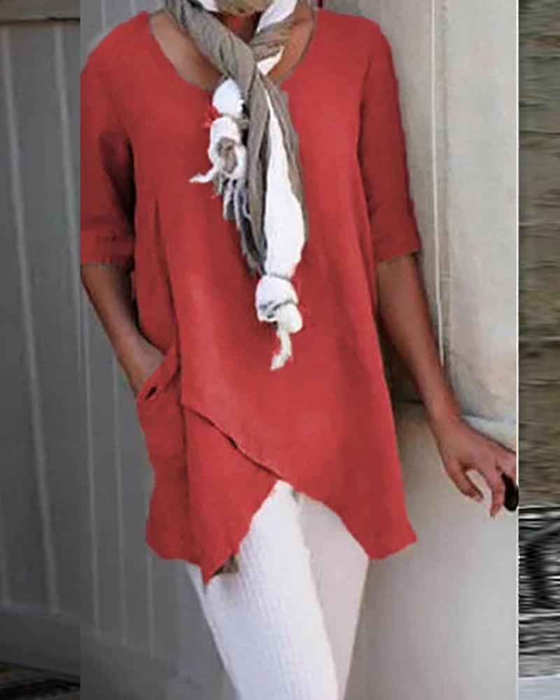 Asymetryczna bluzka w jednolitym kolorze