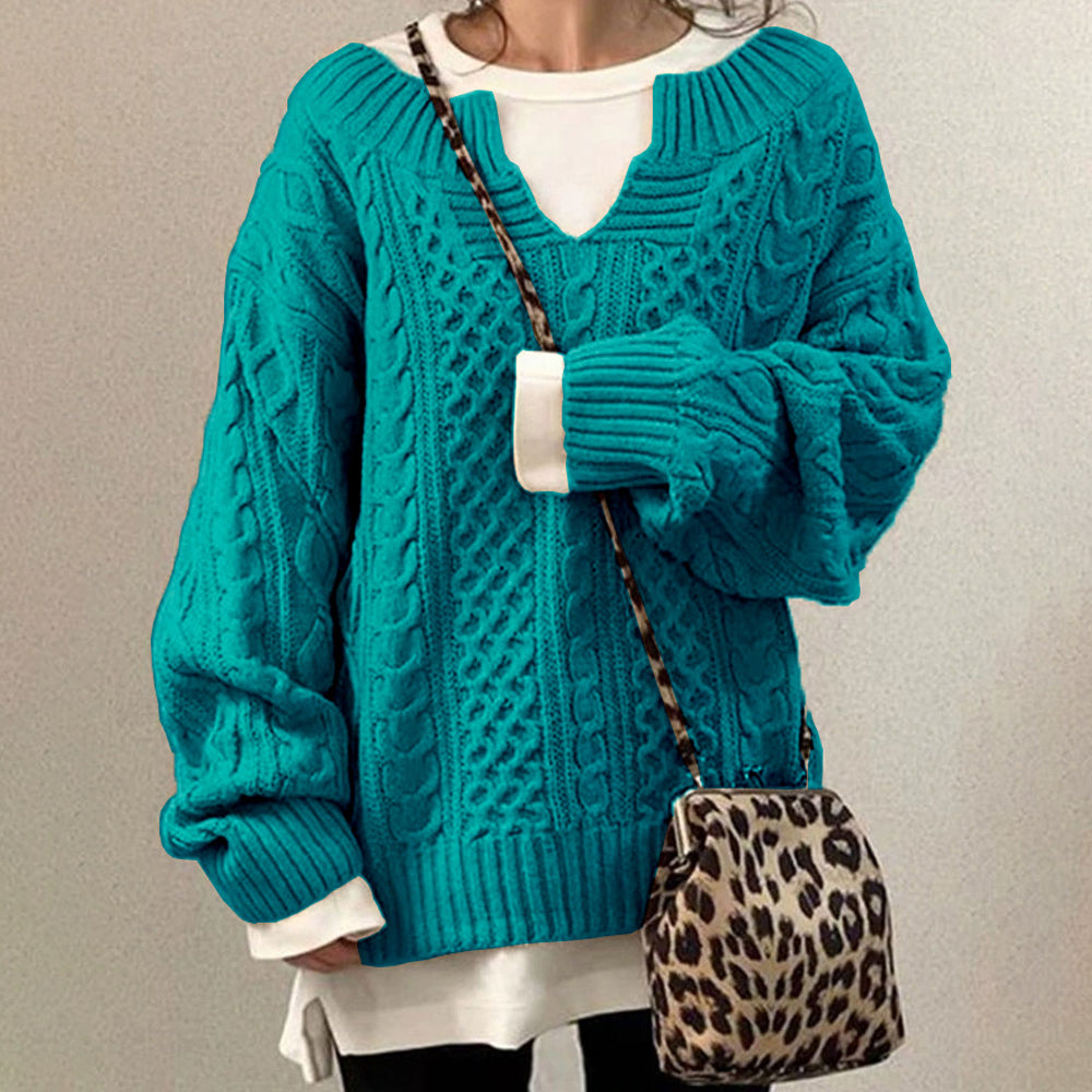Damski nowy jesienno-zimowy sweter z dekoltem w serek i dzianinowym sweterkiem