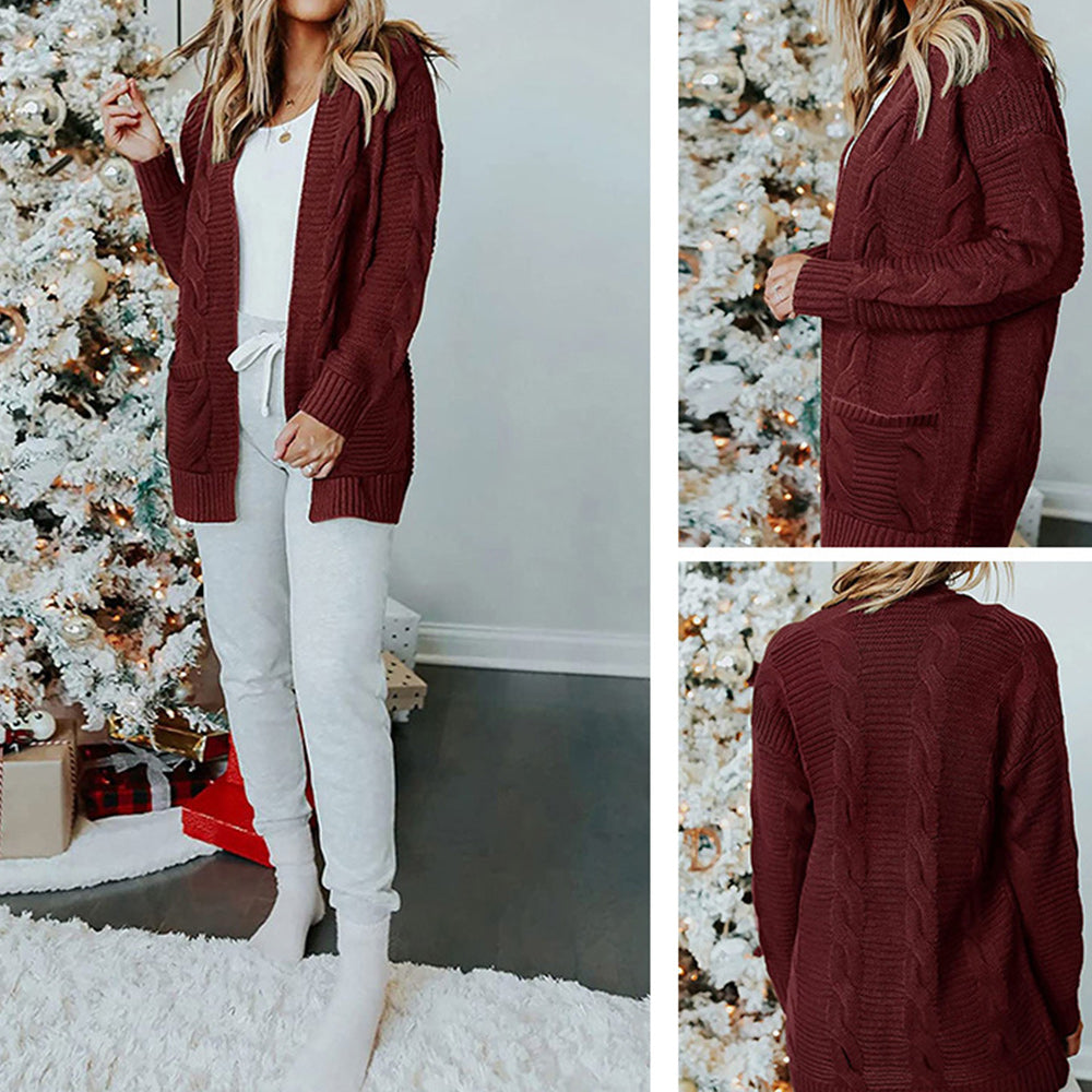 Damski jesienno-zimowy ciepły sweterek rozpinany o średniej długości