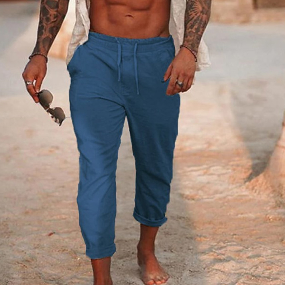 Lodowylabedz Męskie spodnie plażowe w jednolitym kolorze z bawełny i lnu