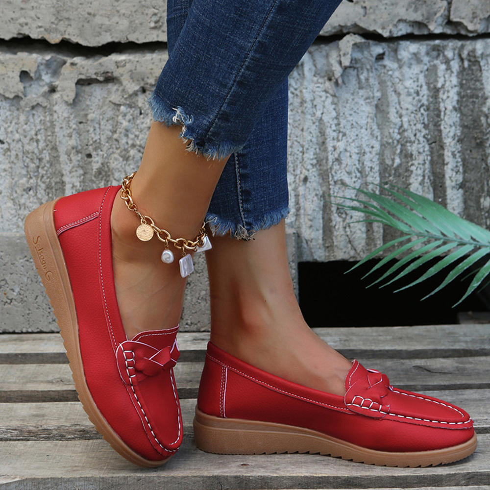 Lodowylabedz Damskie mokasyny ze skóry PU z okrągłym czubkiem i na co dzień