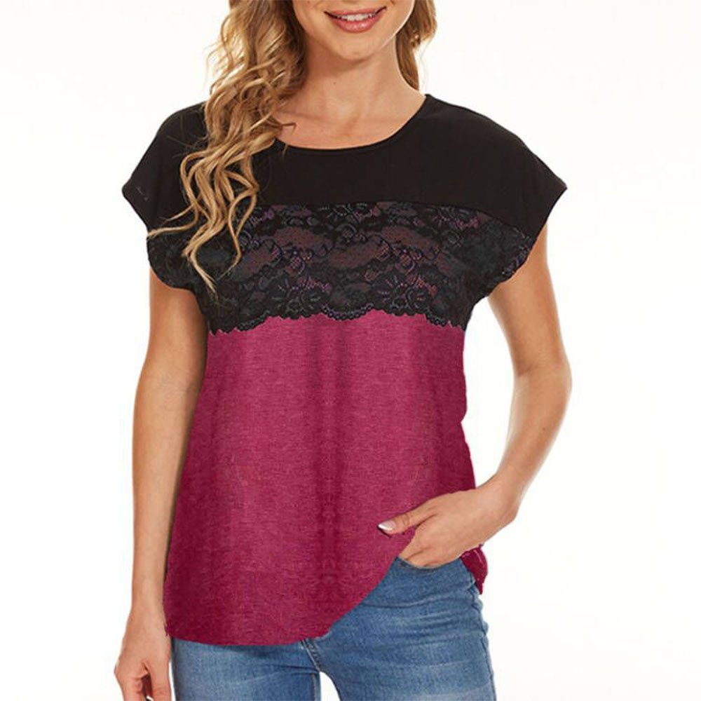Lodowylabedz™ Damski top z krótkim rękawem i koronkowym panelem