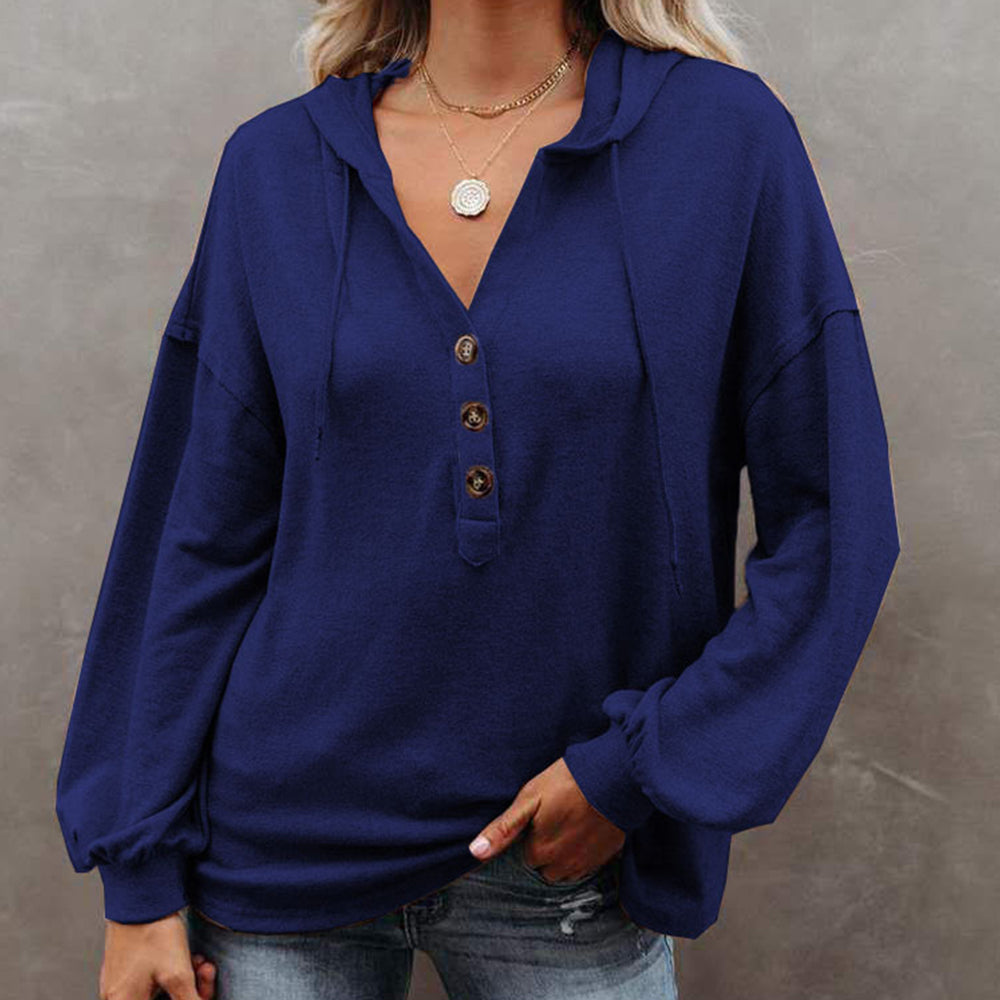 2022 Damski jesienno-zimowy sweter z kapturem z długimi rękawami i guzikami