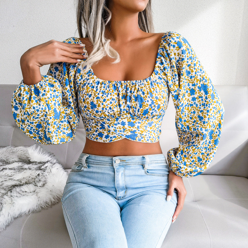 Szyfonowy top z bufiastymi rękawami