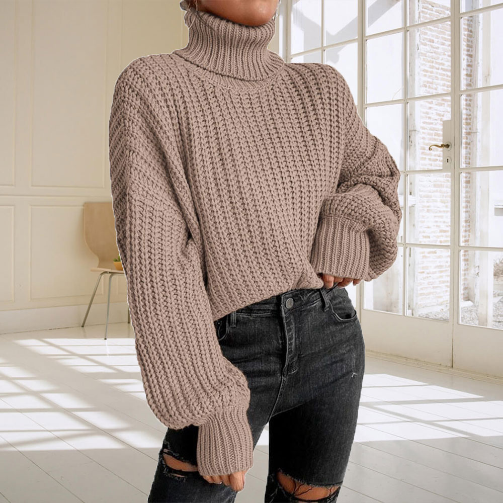 Damski luźny sweter z długim rękawem z dzianiny z długim rękawem