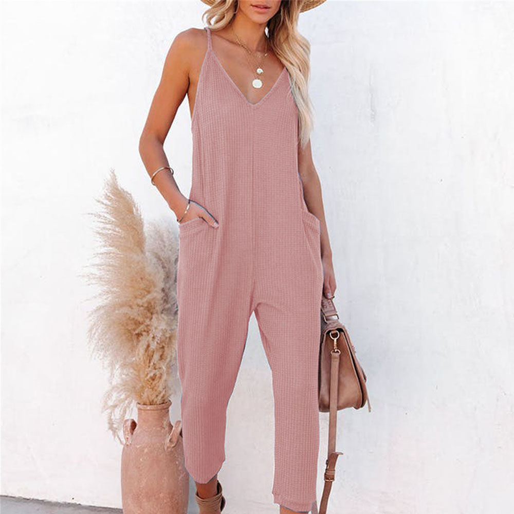 Lodowylabedz Damski seksowny kombinezon z kieszeniami i dekoltem w serek