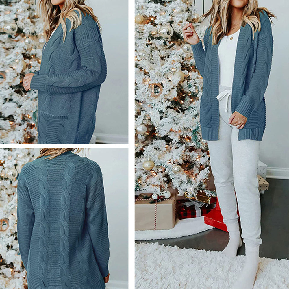 Damski jesienno-zimowy ciepły sweterek rozpinany o średniej długości