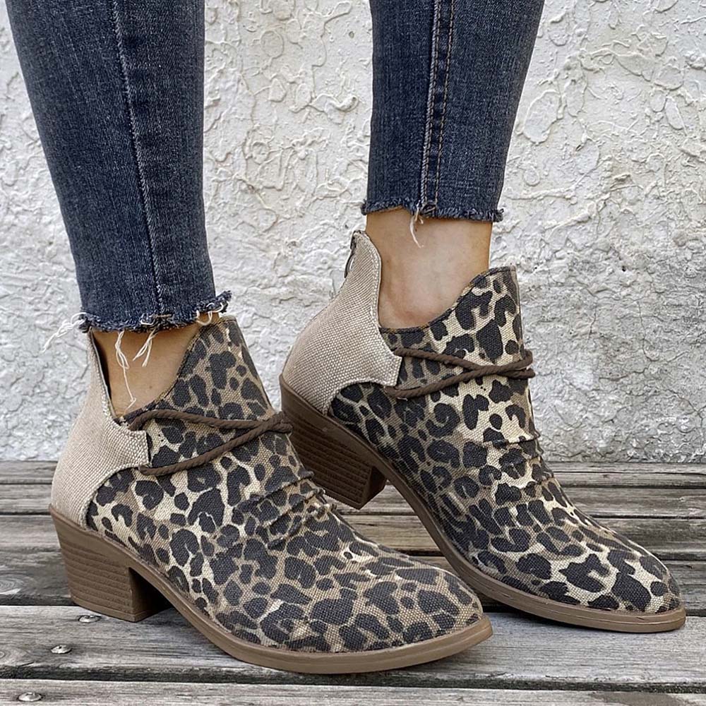 Lodowylabedz Nowe damskie buty ze szpiczastym noskiem i kwadratowym obcasem w panterkę