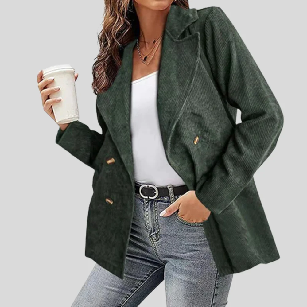 Lodowylabedz Nowa, jesienno-zimowa, sztruksowa marynarka damska w jednolitym kolorze, zapinana na guziki