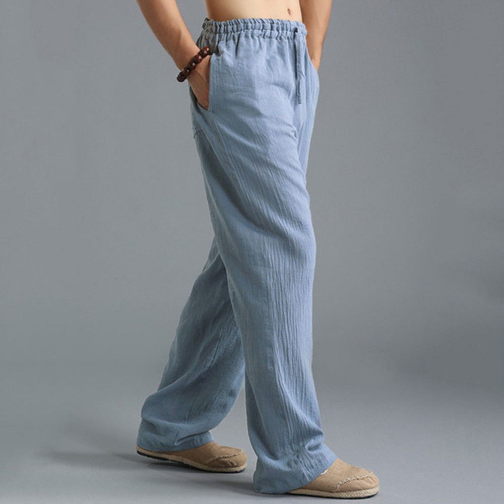 Lodowylabedz Męskie letnie luźne, oddychające lniane spodnie na co dzień
