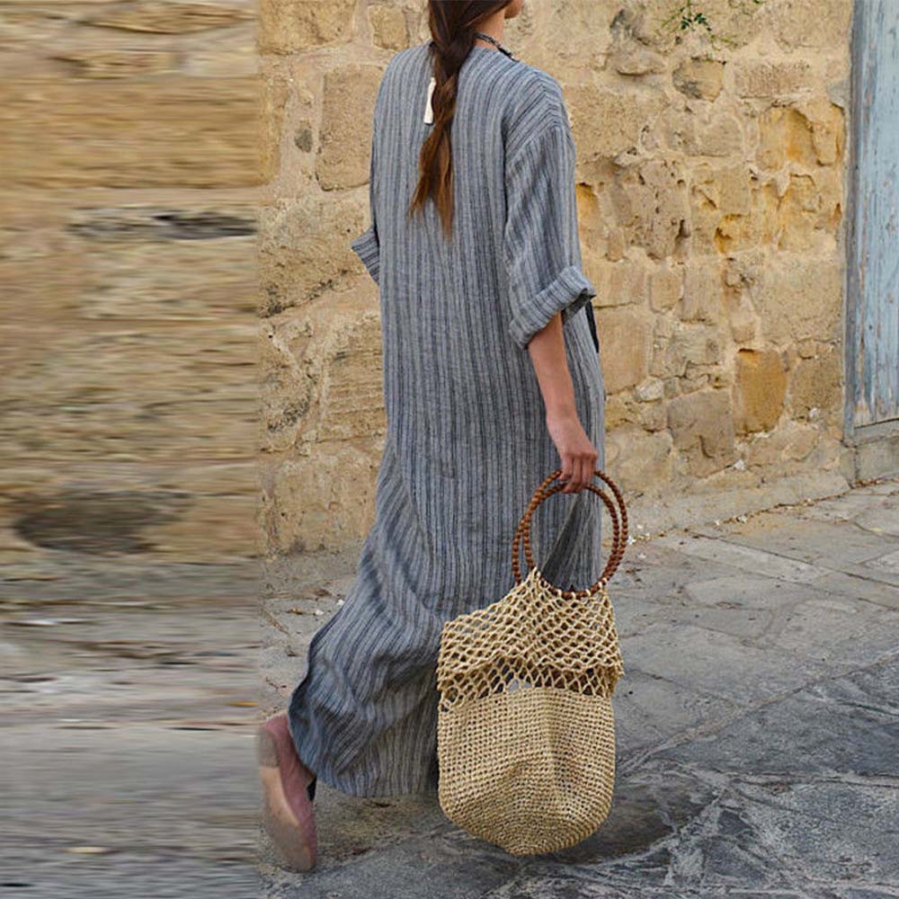 Lodowylabedz Luźna sukienka w paski z bawełny i lnu Nowa