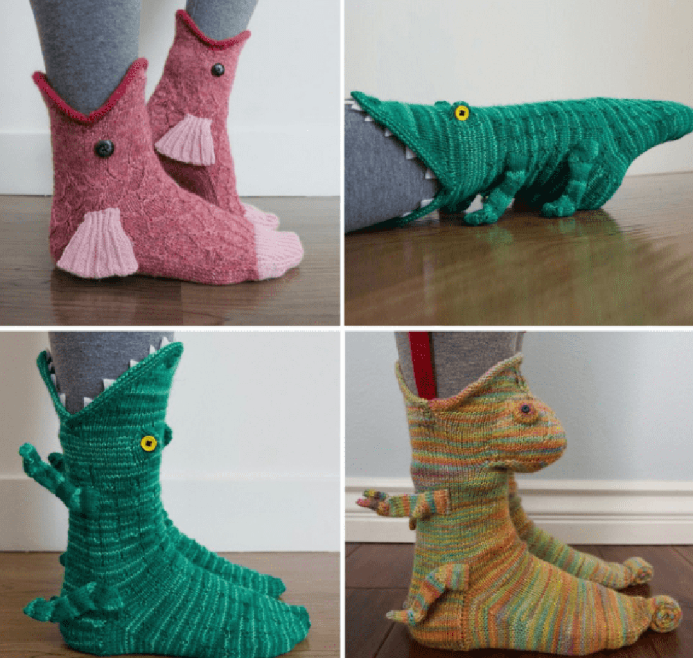 Świąteczne nowe kreatywne dzianinowe urocze skarpetki ze średniej rurki ze skóry krokodyla