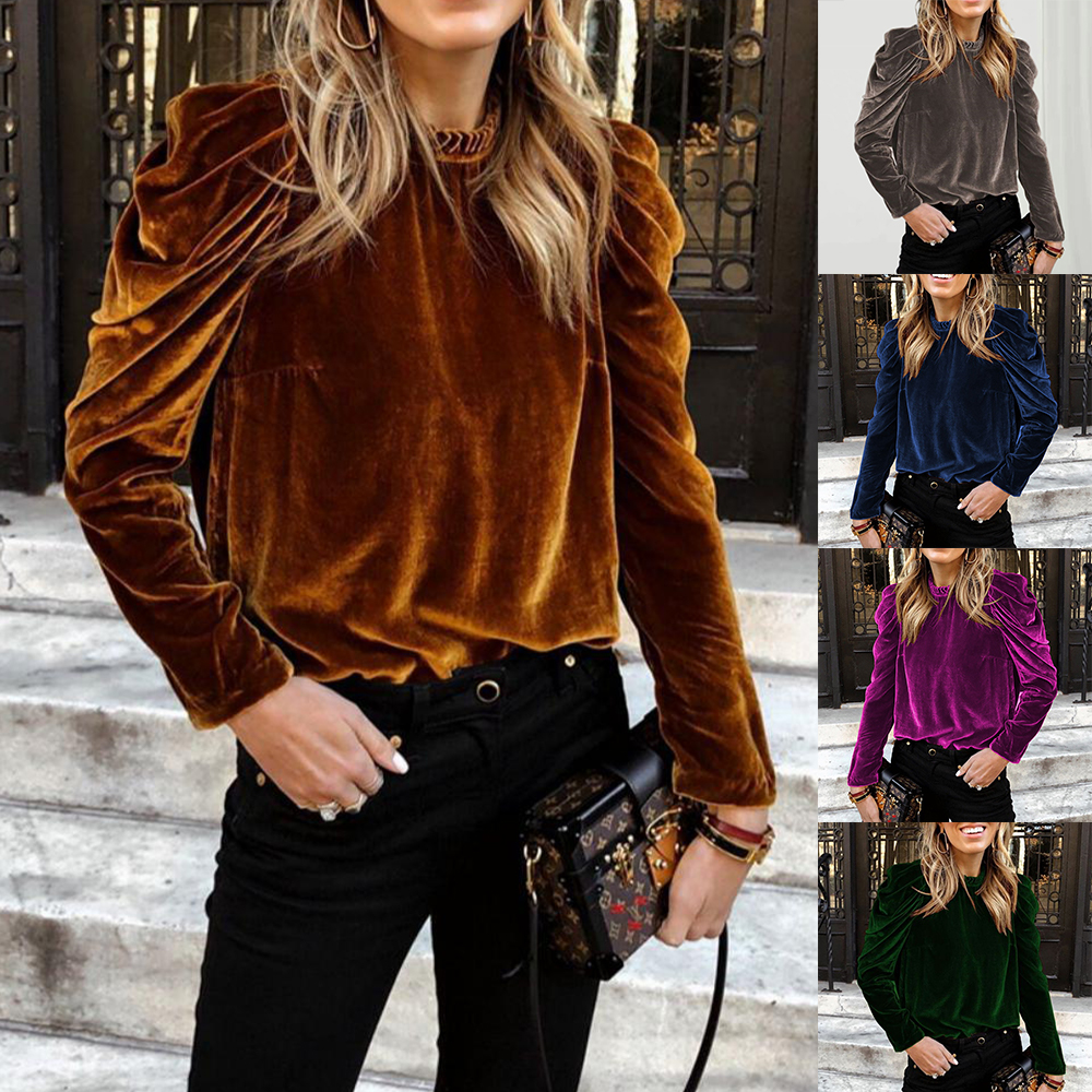 Lodowylabedz Fluwelen topje met lange mouwen voor dames met bubbeltemperament