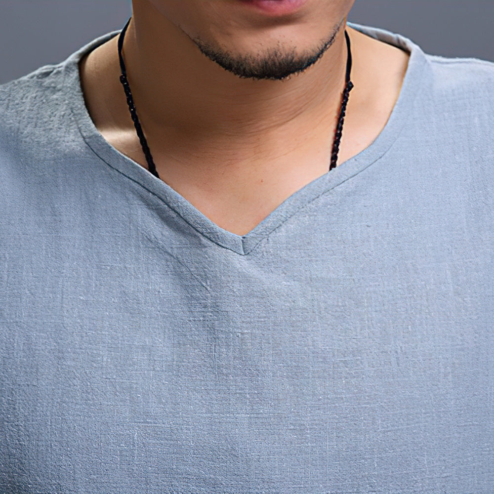 Lodowylabedz Luźne bawełniane lniane rękawy z dekoltem w serek