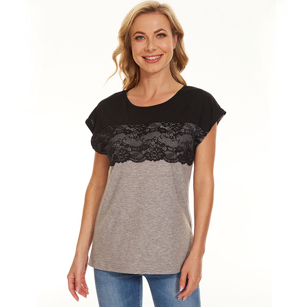 Lodowylabedz™ Damski top z krótkim rękawem i koronkowym panelem