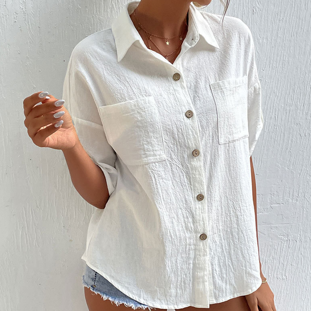 Lodowylabedz Damska lniana koszula z kieszeniami i klapami