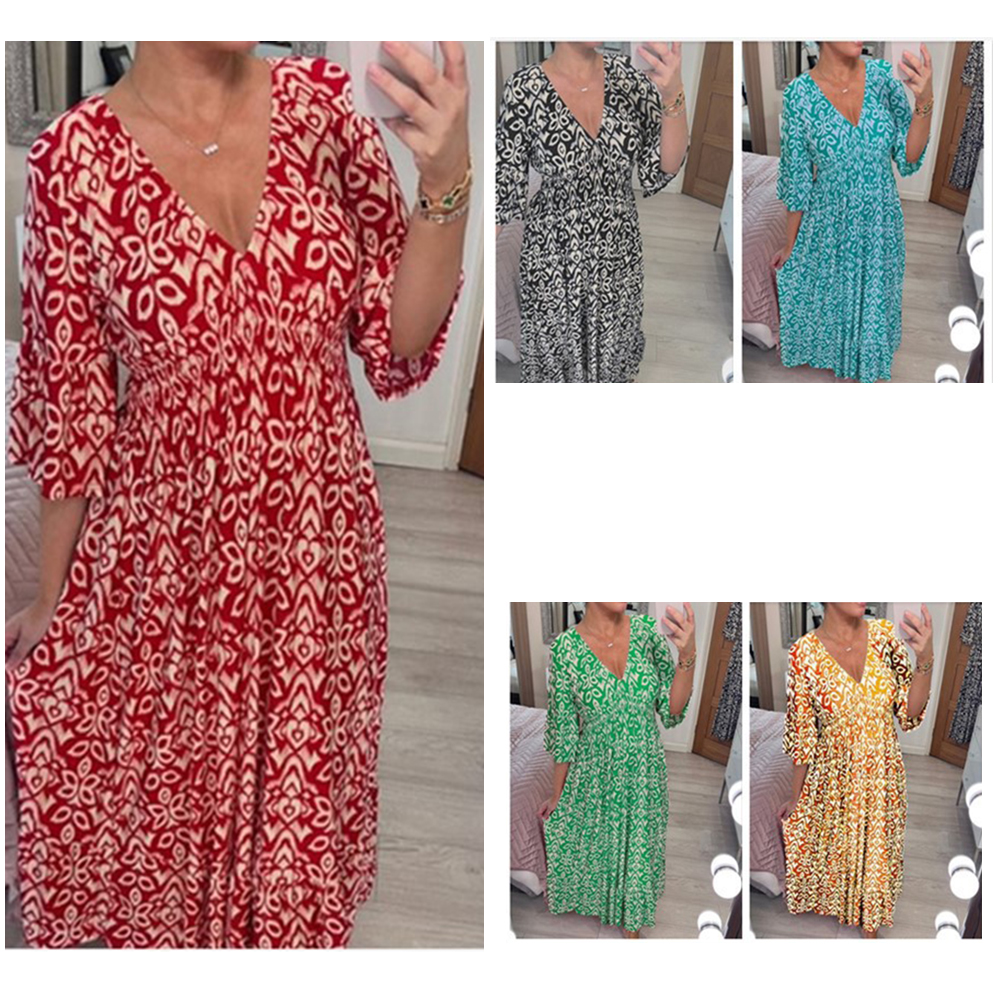 Lodowylabedz Sukienka plus size w kwiaty z dekoltem w serek