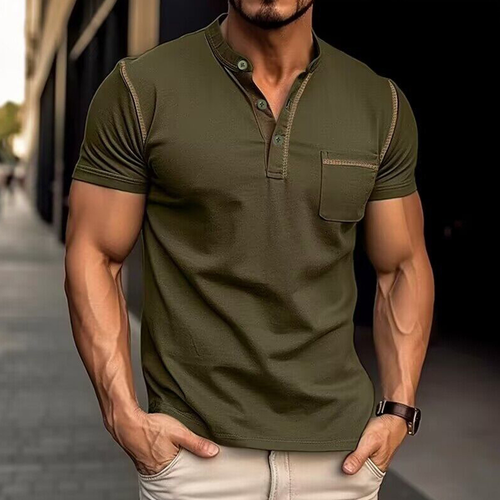 Lodowylabedz Letnia męska oddychająca koszulka z krótkim rękawem zapinana na guziki