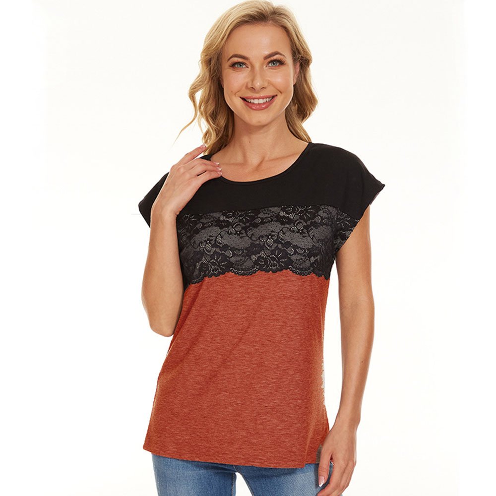Lodowylabedz™ Damski top z krótkim rękawem i koronkowym panelem