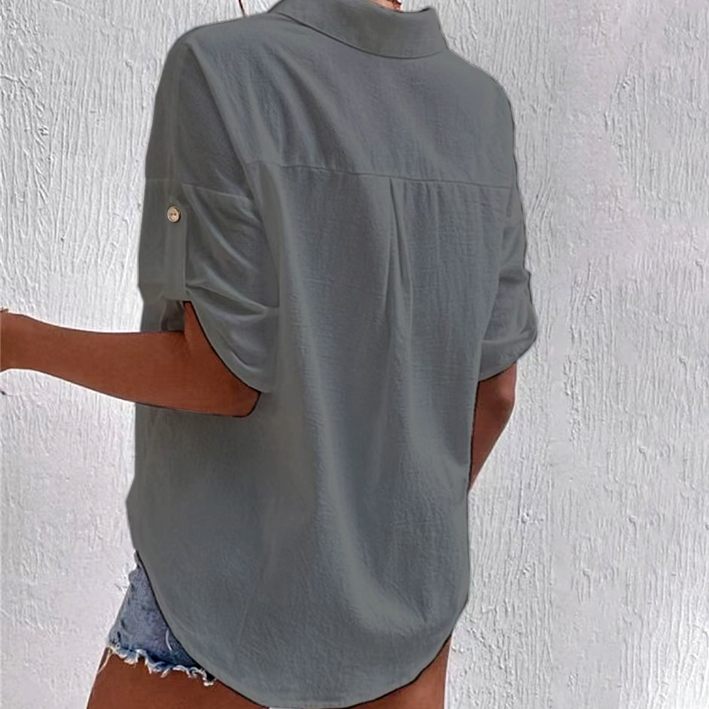 Lodowylabedz Damska lniana koszula z kieszeniami i klapami