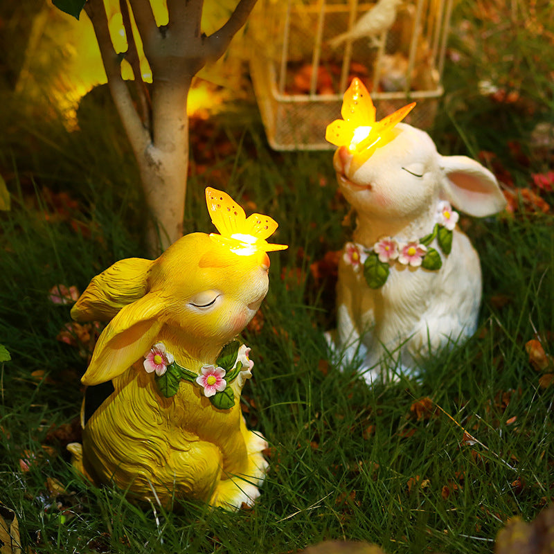 Easter Solar Powered LED Rabbit Play With Butterfly Outdoor Decor Garden Light