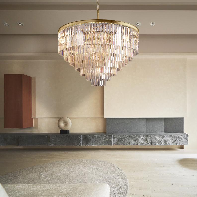 Multi-tier Crystal 1920s Odeon Round Chandelier Modern Lighting D44"-konalight