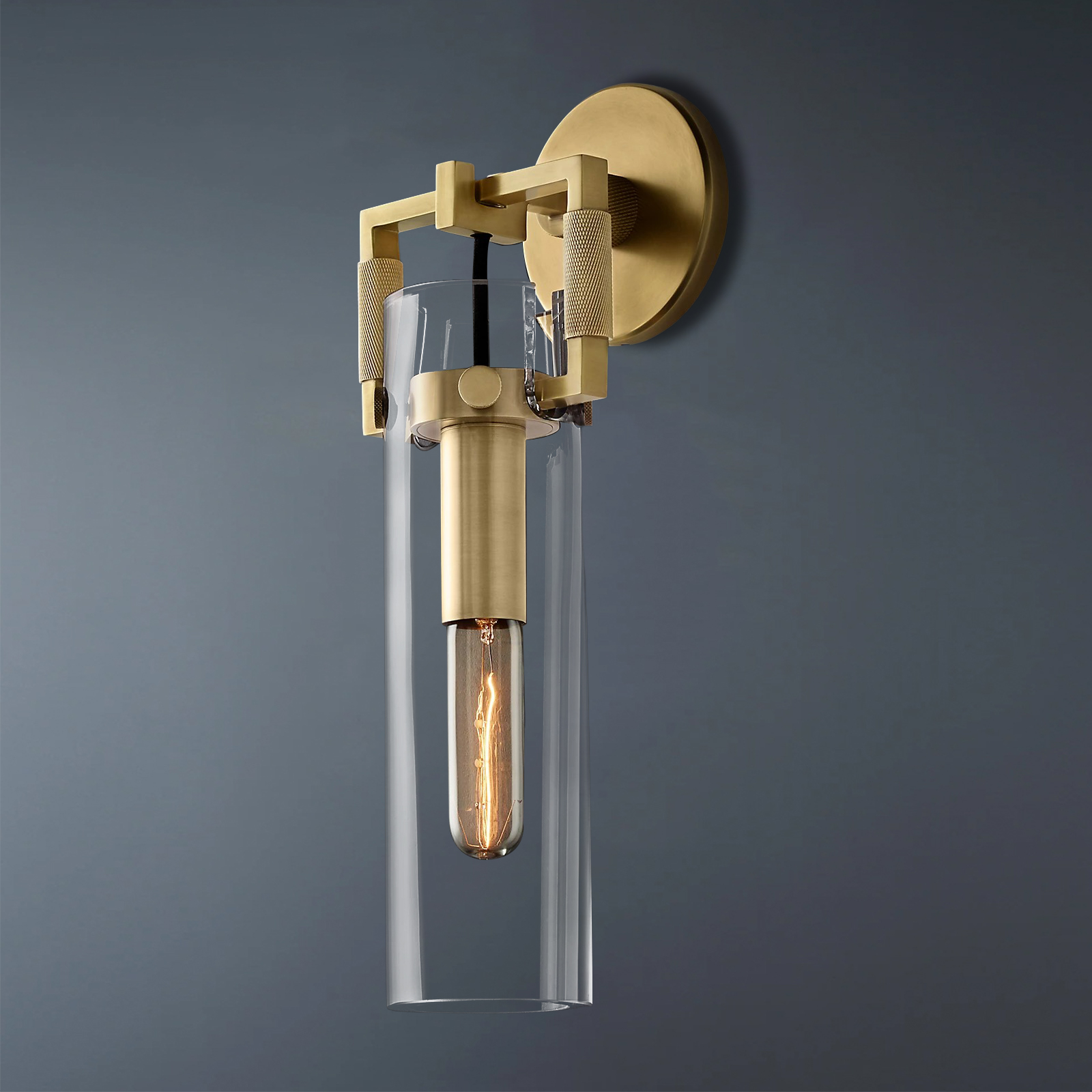 Machinist Glass Cylinder Wall Sconce 12" For Dining Room