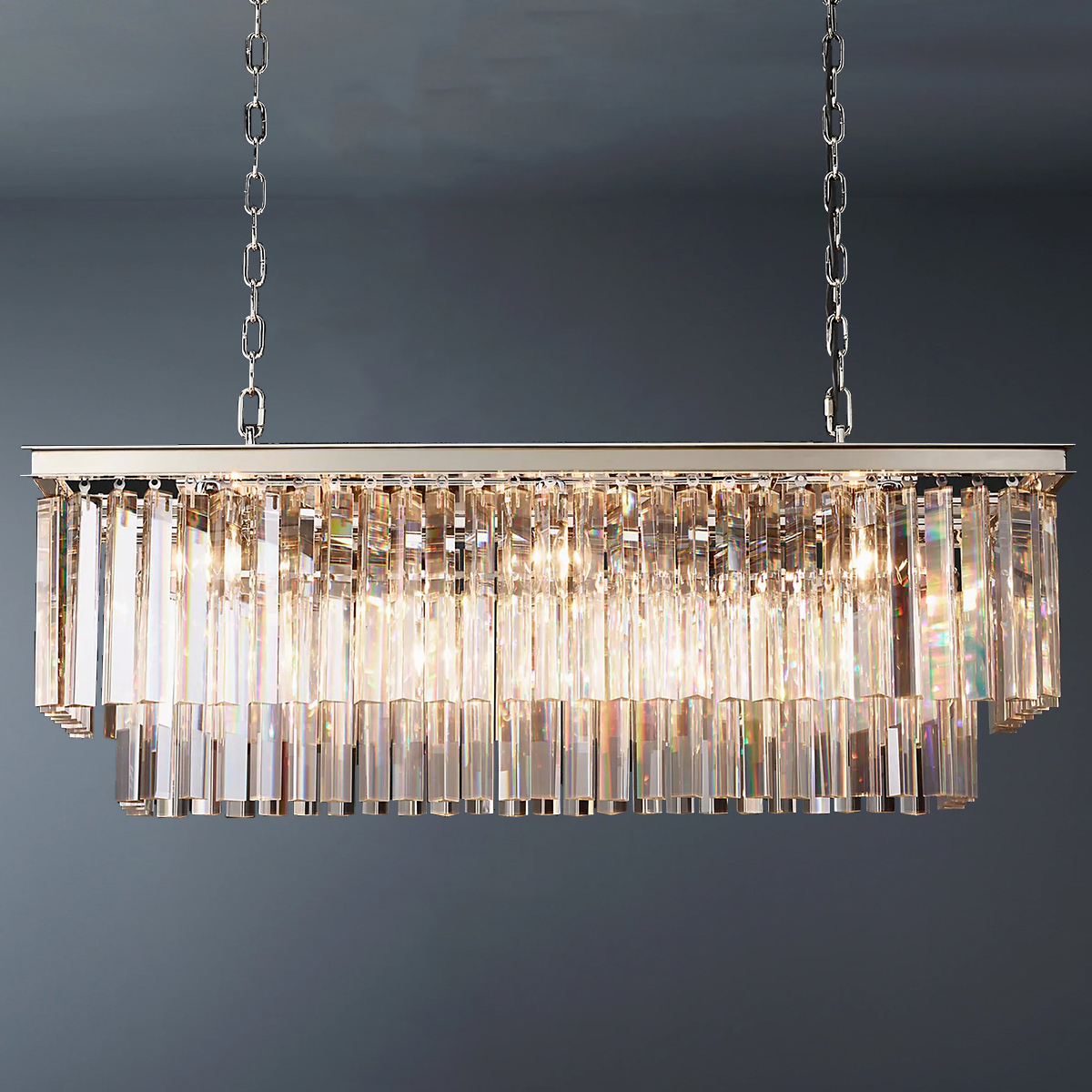 2-Tier Crystal 1920s Odeon Rectangular Chandelier L40"-konalight