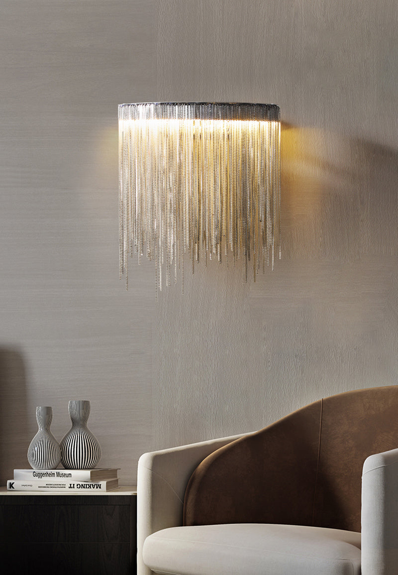 Modern ARC Aluminum Chain Wall Sconce-konalight