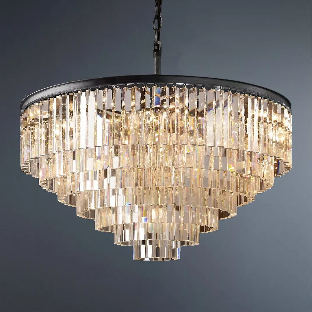 Multi-tier Crystal 1920s Odeon Round Chandelier Modern Lighting D44"-konalight
