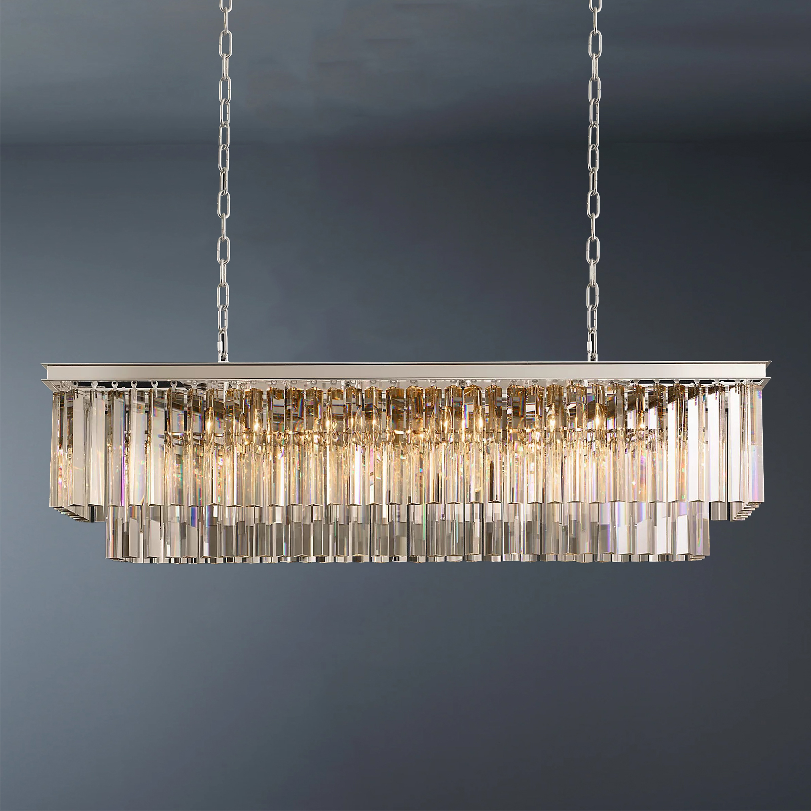2-Tier Crystal 1920s Odeon Rectangular Chandelier L49"-konalight