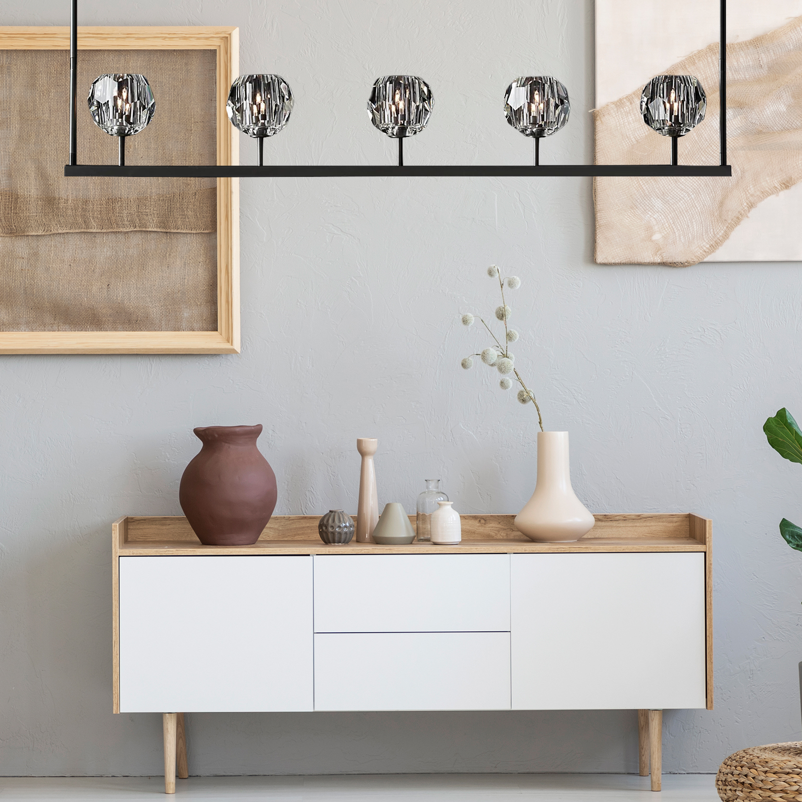 Boule De Crystal Ball Clear/Smoke Glass Linear Chandelier 48"-konalight