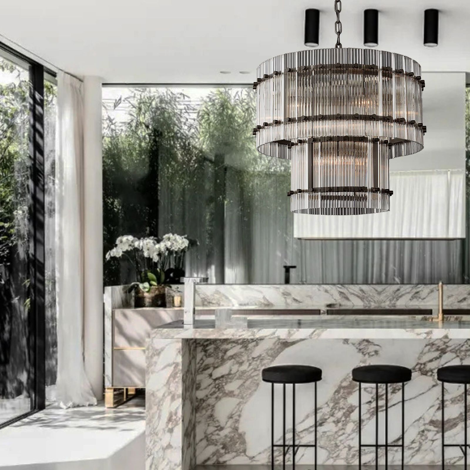 San  Modern 2-Tier Round Chandelier 22" For Living Room-konalight