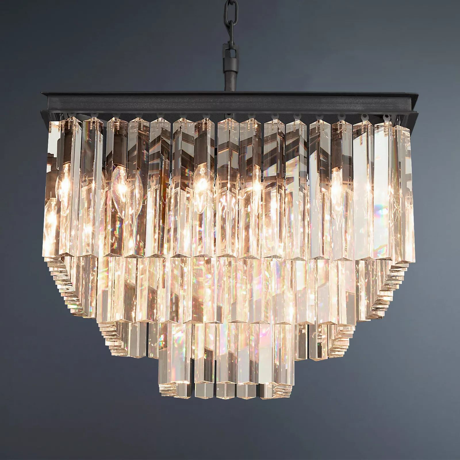 Multi-tier 1920s Odeon Crystal Rectangular Chandelier Modern Lighting 22"-konalight