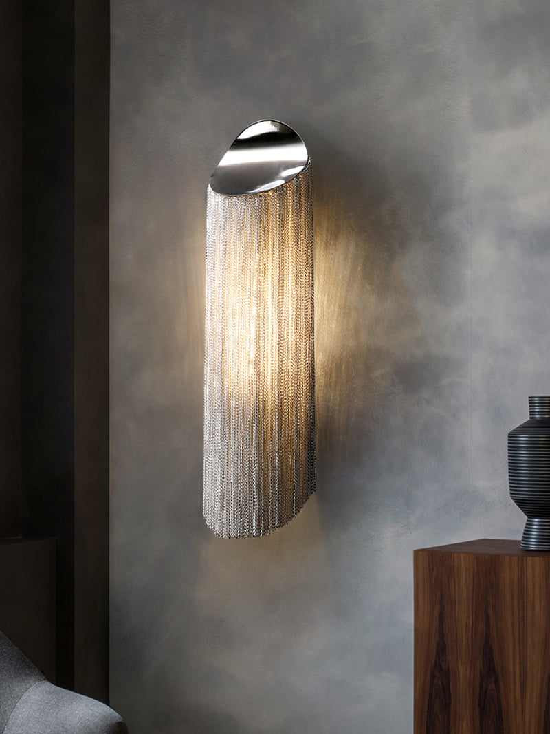 Modern cylindrical Aluminum Chain Tassel Wall Sconce-Cure Lighting