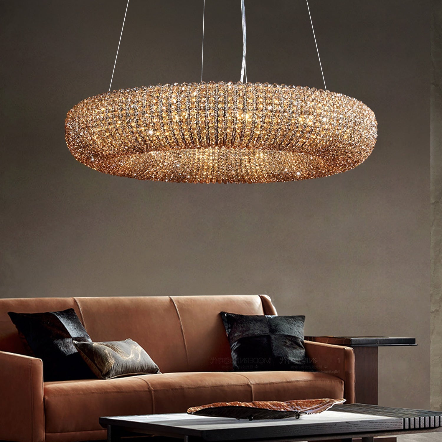 Smoke Crystal Aureola Round Chandelier 32" 41"-konalight
