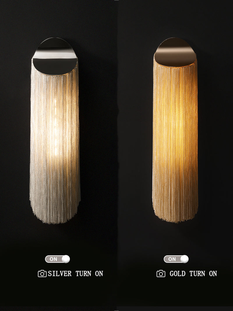 Modern cylindrical Aluminum Chain Tassel Wall Sconce-konalight